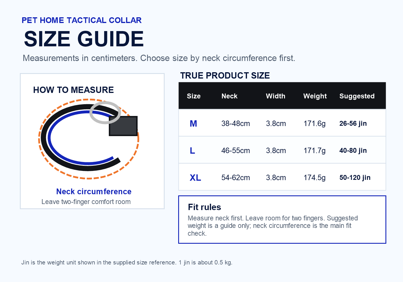 Tactical Dog Collar size guide
